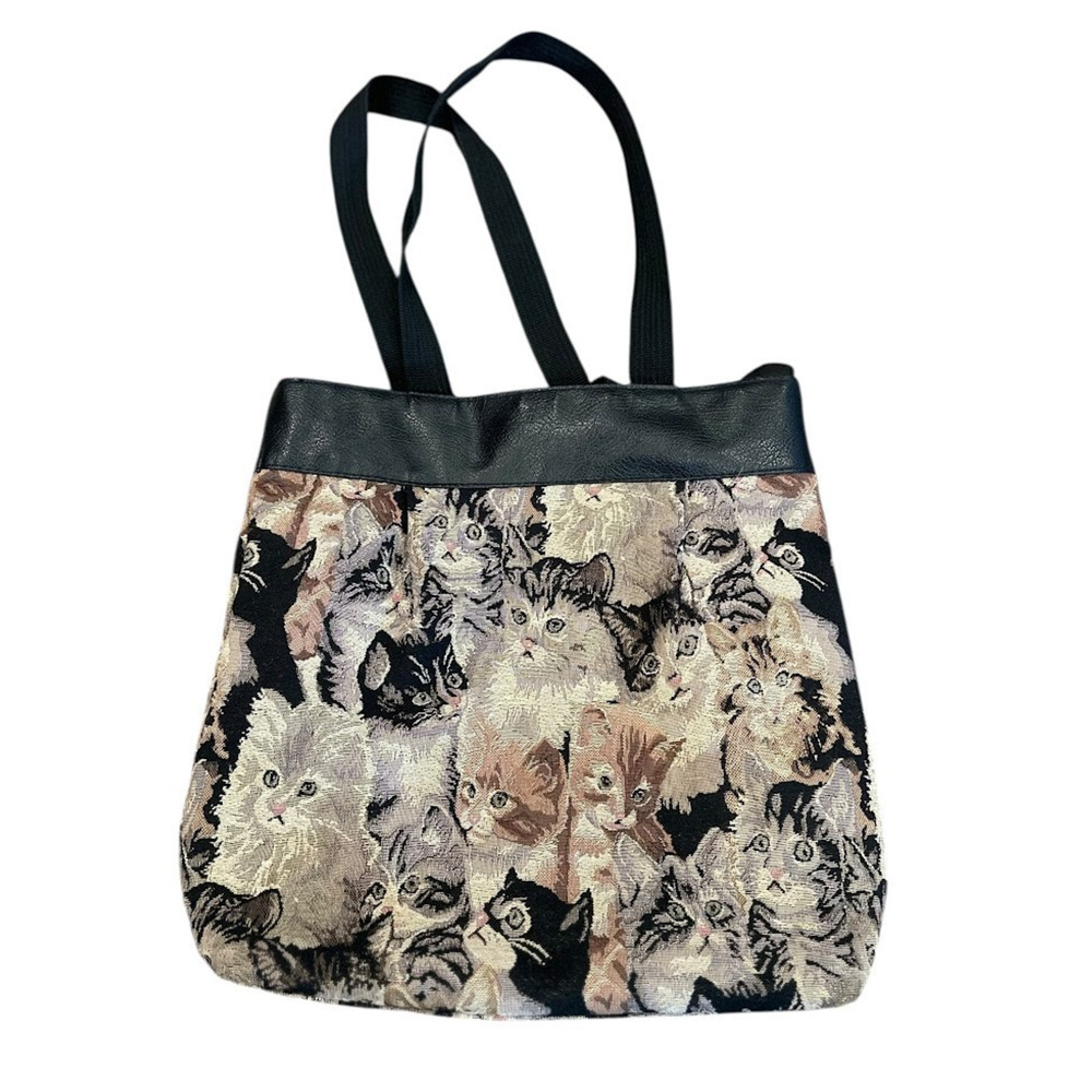 Signare Women's Tapestry Shoulder Bag Tote Cats Print Faux Leather Retired Bag